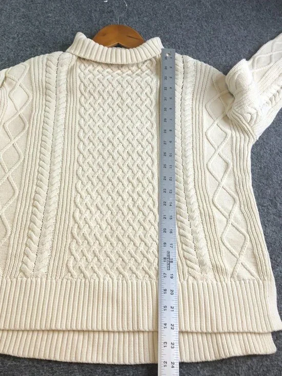 J Crew Sweater Womens XS Beige Cotton Fisherman Long Sleeve Boxy Turtleneck - Picture 2 of 7